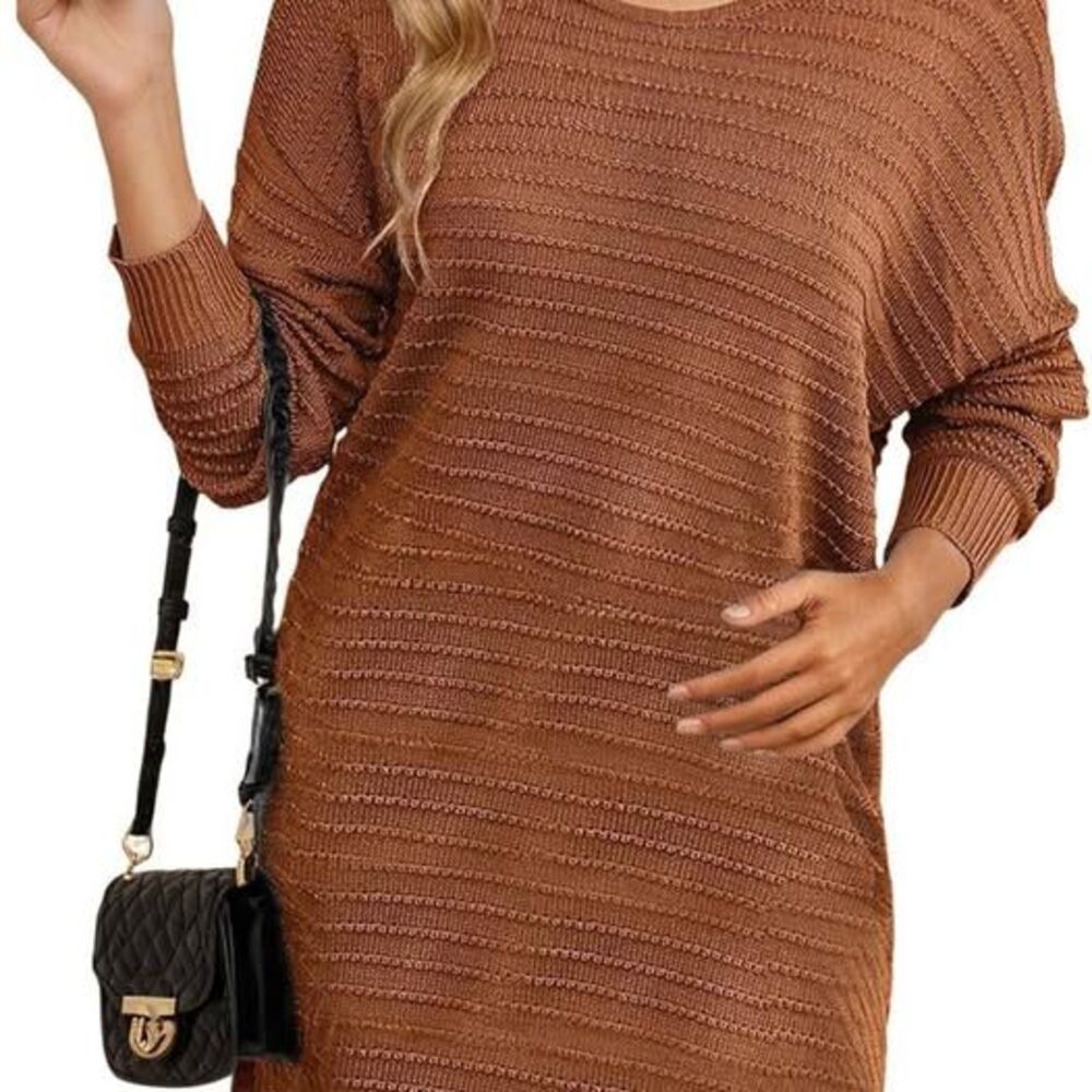 NEW Women's Brown Knit Sweater Dress Long Sleeve Casual Fall Tunic Size Medium